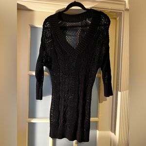 Guess crocheted 3/4 sleeve black mid thigh length top